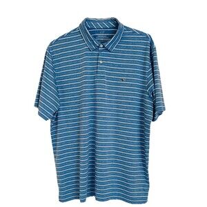 Vineyard Vines Performance Mens Blue Striped Polo Shirt XL Stretch Casual Golf